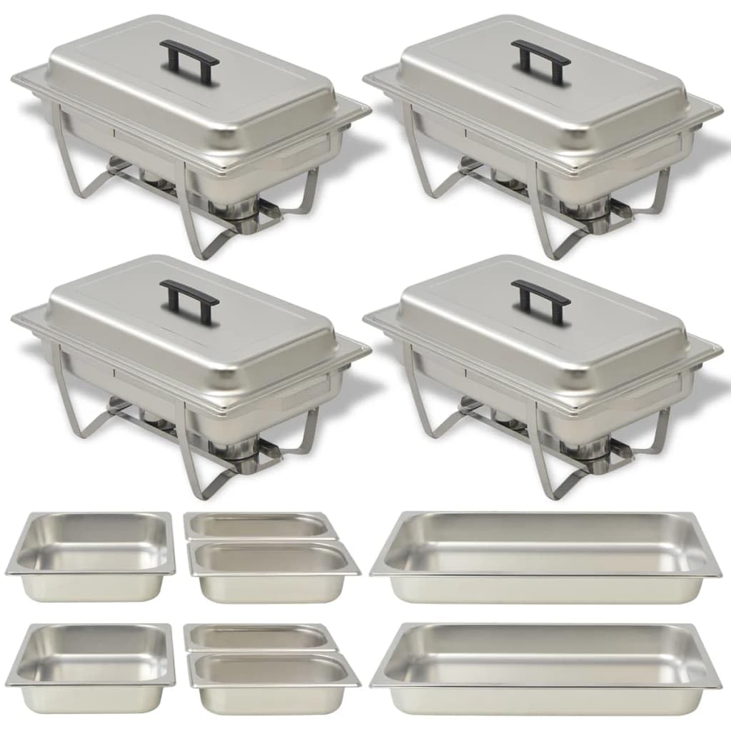 vidaXL Set Calentador Comida Buffet 4 Piezas Bandeja Contenedor Bufé Alimentos
