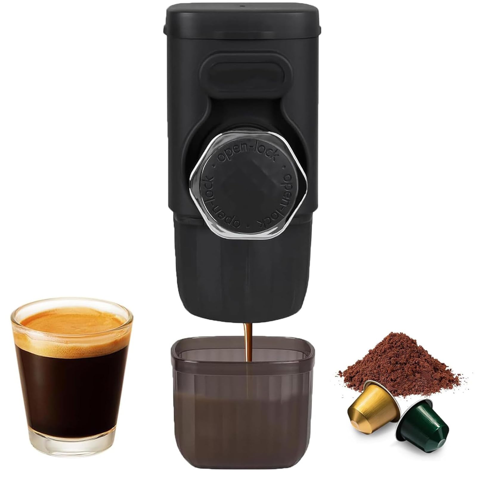 Máquina de café espresso portátil, Cafetera Express 18 bares de accionamiento manual, compatible con cápsulas NS, Cafetera Espresso sobre la marcha, ultra-pequeño para viajes Camp
