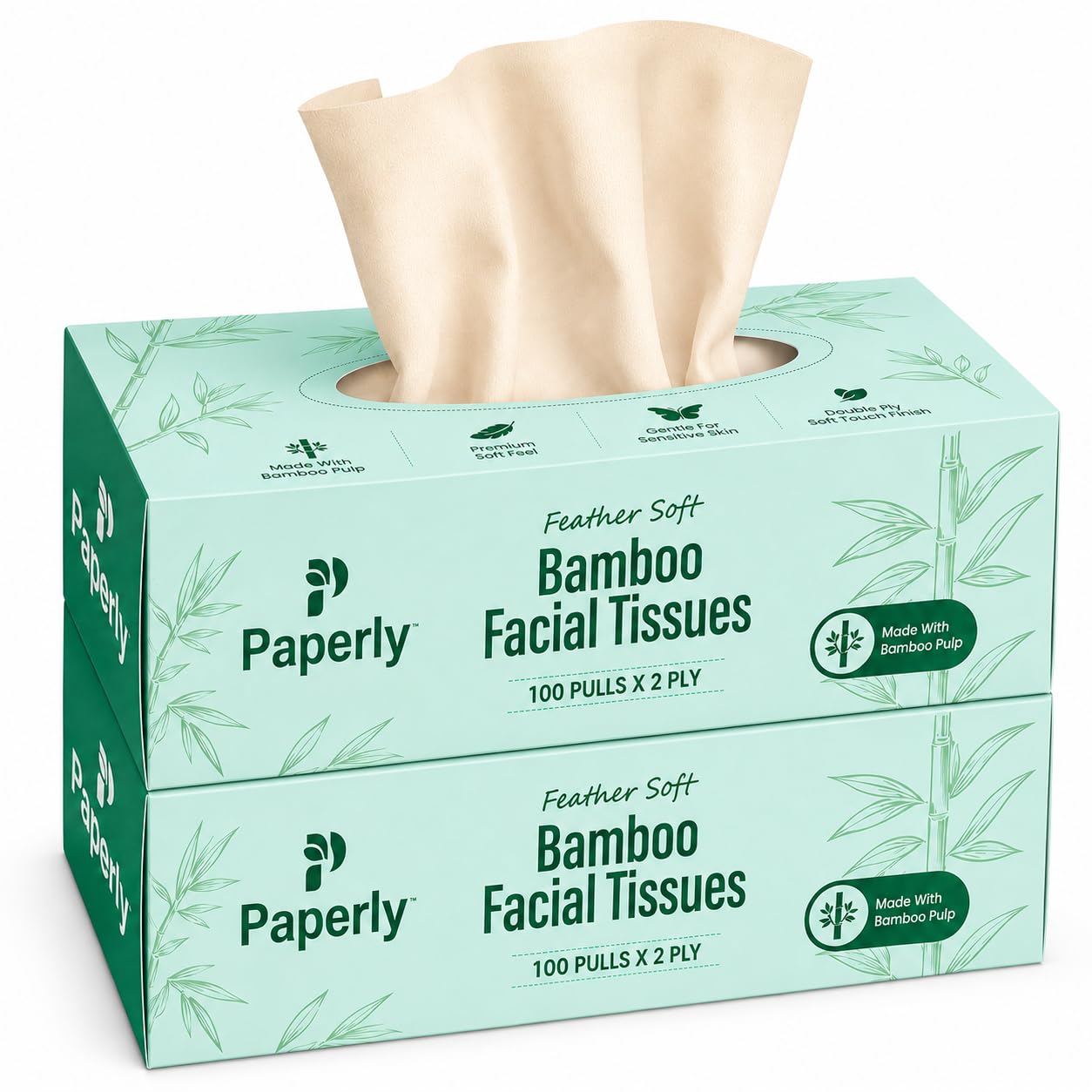 Bamboo Facial Tissue Box | 2 Ply | 100 Pulls per Box | Pack of 2 | 200 Total Pulls-image-35