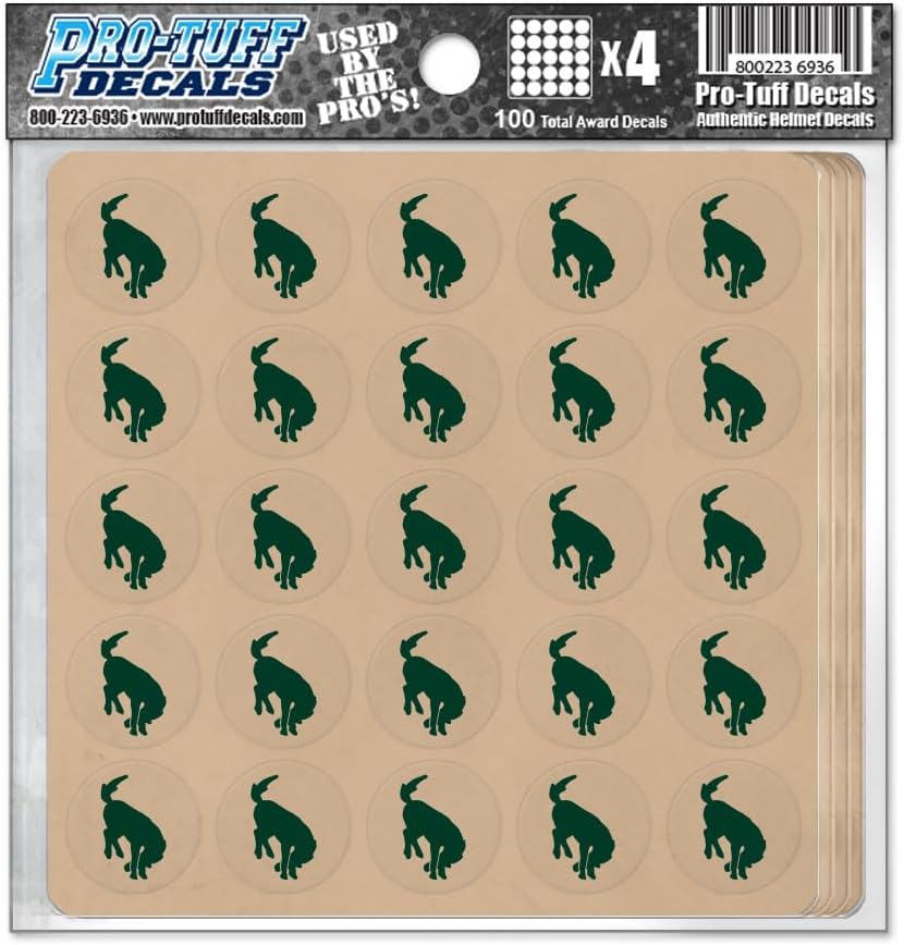 Bronco Award Decals Thick Mil Vinyl 1-1/8" Diameter Stickers for Helmets, 100 Count, Forest Green on Clear