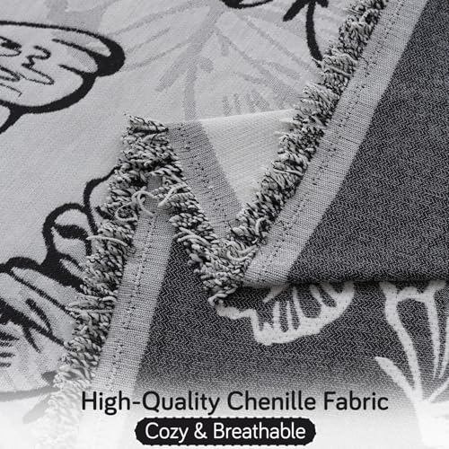 Image of HOKIPO Printed 320 GSM Chenille Sofa Cover Throw Blanket for 2 Seater Sofa - All Season, 'Serene Abode Series' Monochrome Butterfly (180x250 cm) (AR-6632-D8)