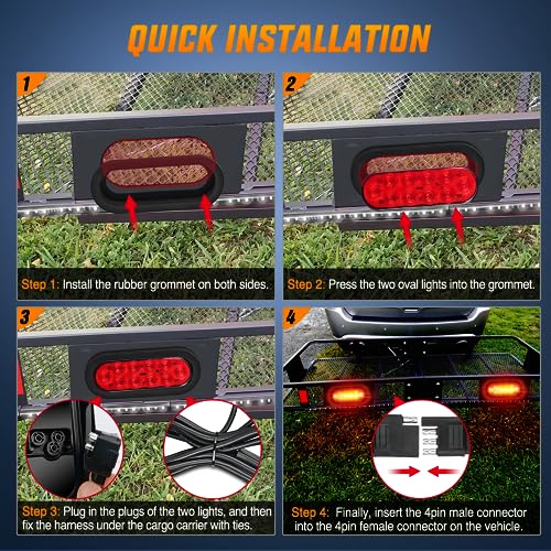 Image of Nilight Hitch Cargo Carrier Light Kit 2PCS 6 inch Red Oval LED Tail Lights