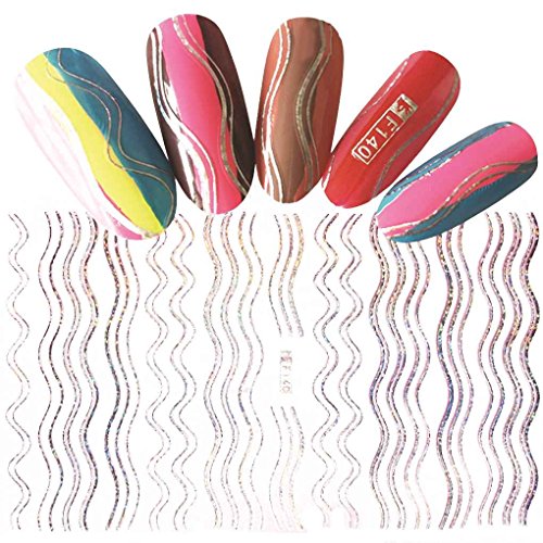 Sunlera 1 Blatt Gold Silber 3D Nail Sticker Geometrische Streifen Welle Linien Streifen Tipps Maniküre Klebstoffübertragung Aufkleber Cover