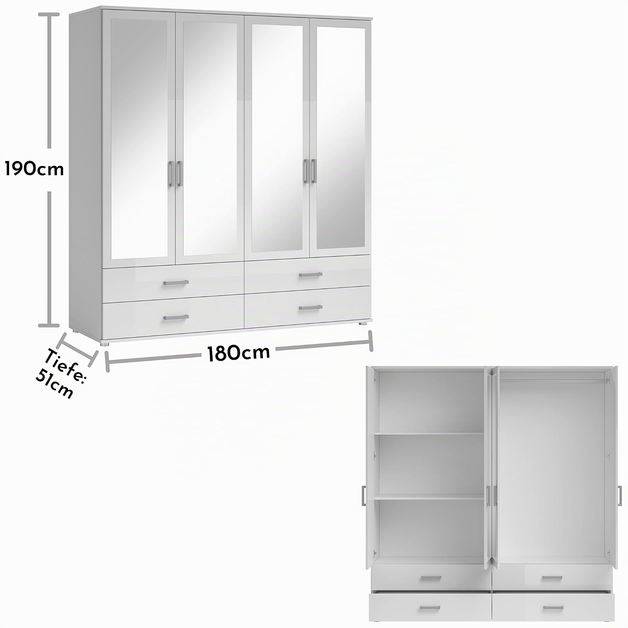 IVAR Kleiderschrank Schrank mit Spiegeln Schubladen Weiß Drehtürenschrank