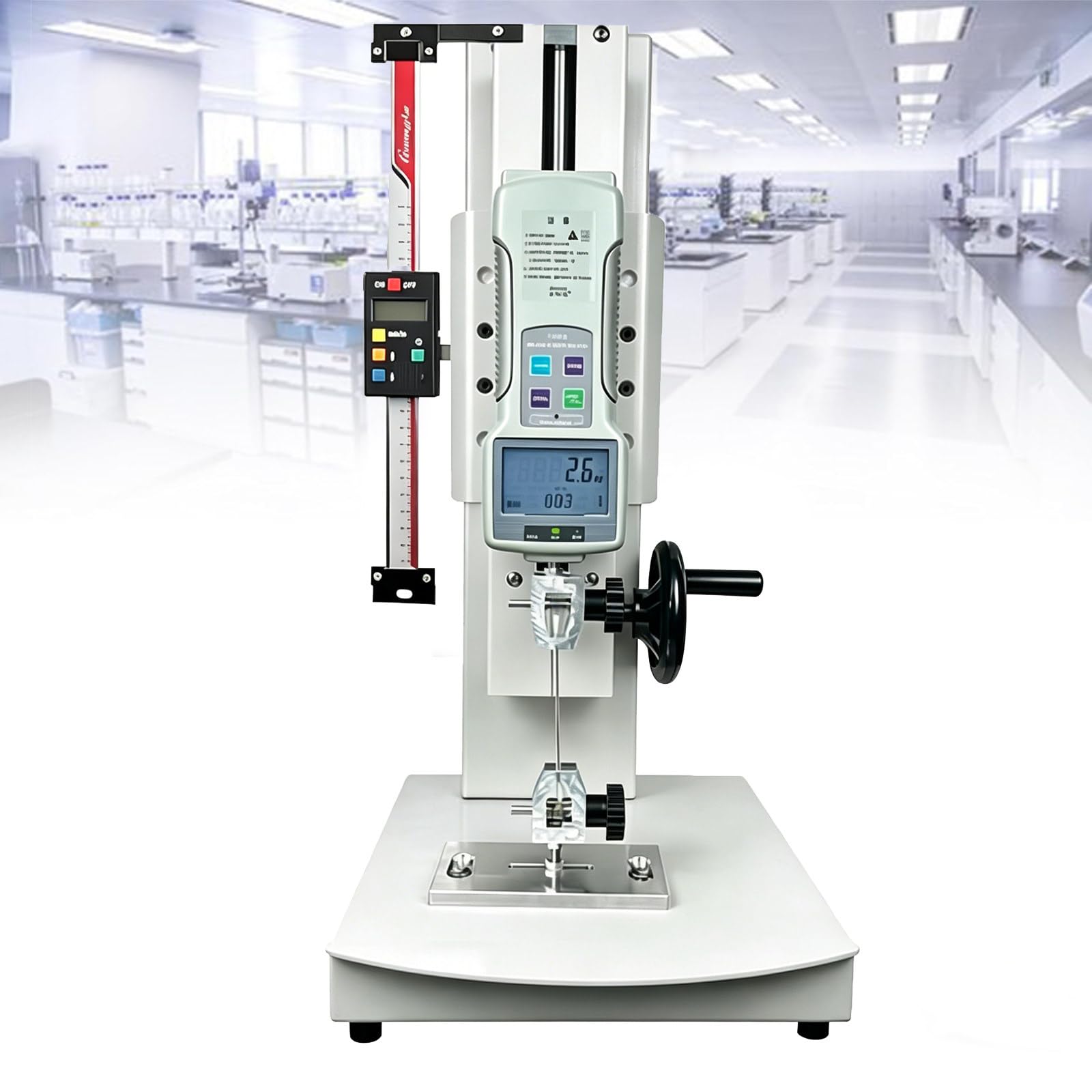 ZyKnaurral 10-2000N Vertical Digital Force Test Bench,Manual Tensile Testing Machine with Hand Crank, 300mm Stroke, with 5 Probe, for Textiles, Sports, Scientific Research, Fishing 500N-WithRuler