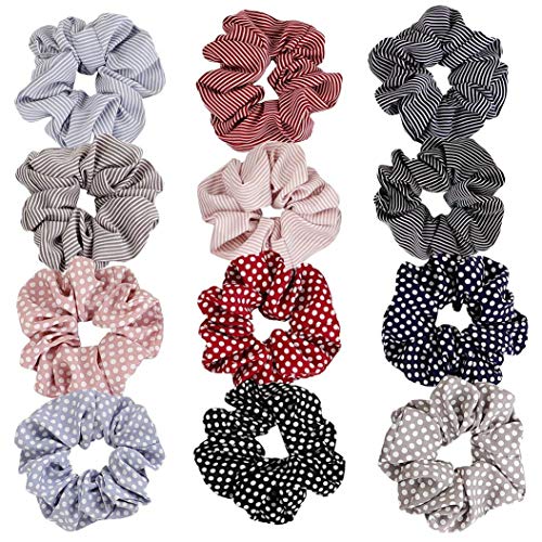 12 elastici per capelli a pois e strisce, in