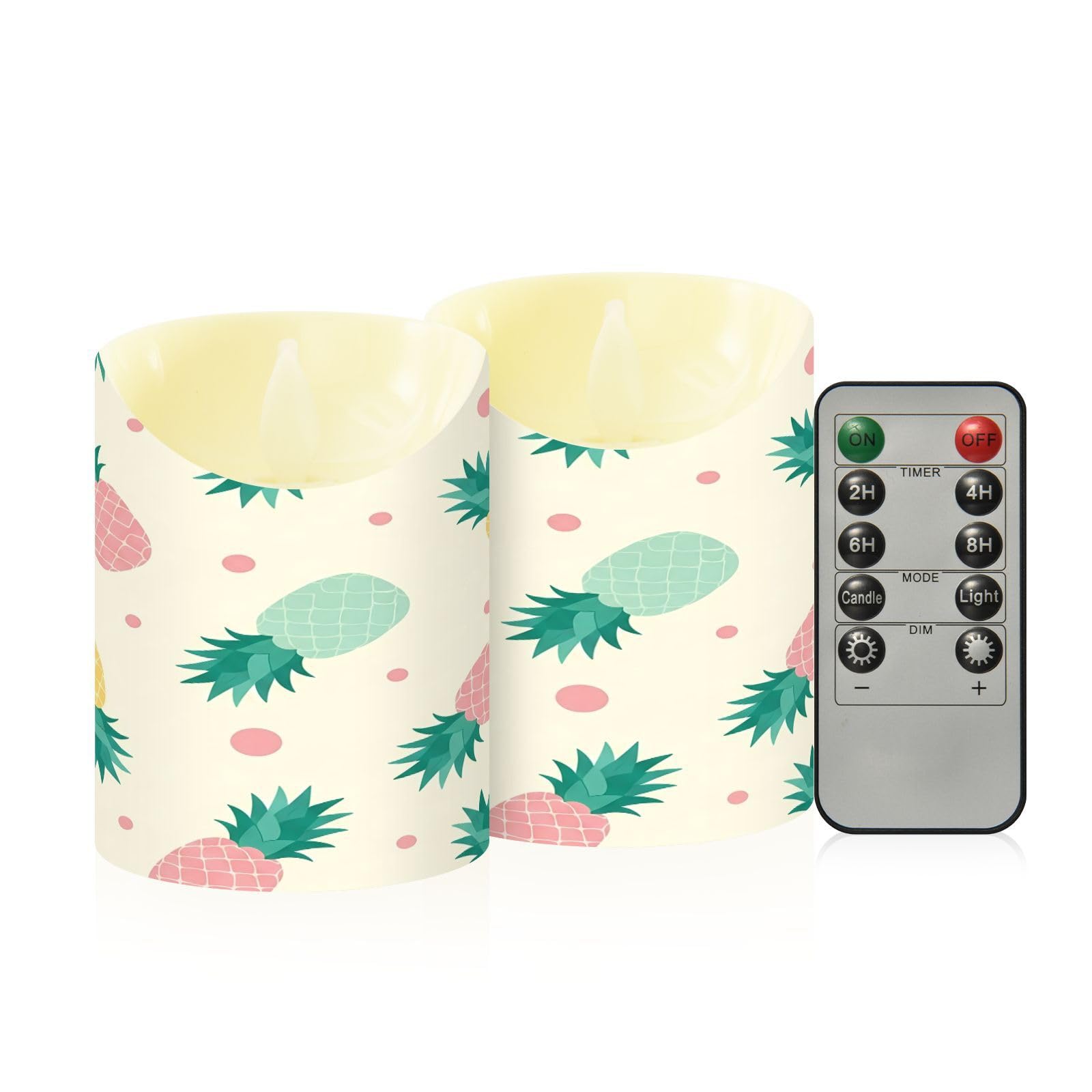 Cgiub Pineapple Flameless Candles with Timer 2pcs Battery Operated Flickering Flameless LED Pillar Candles for Holiday Home Wedding Fireplace Decor