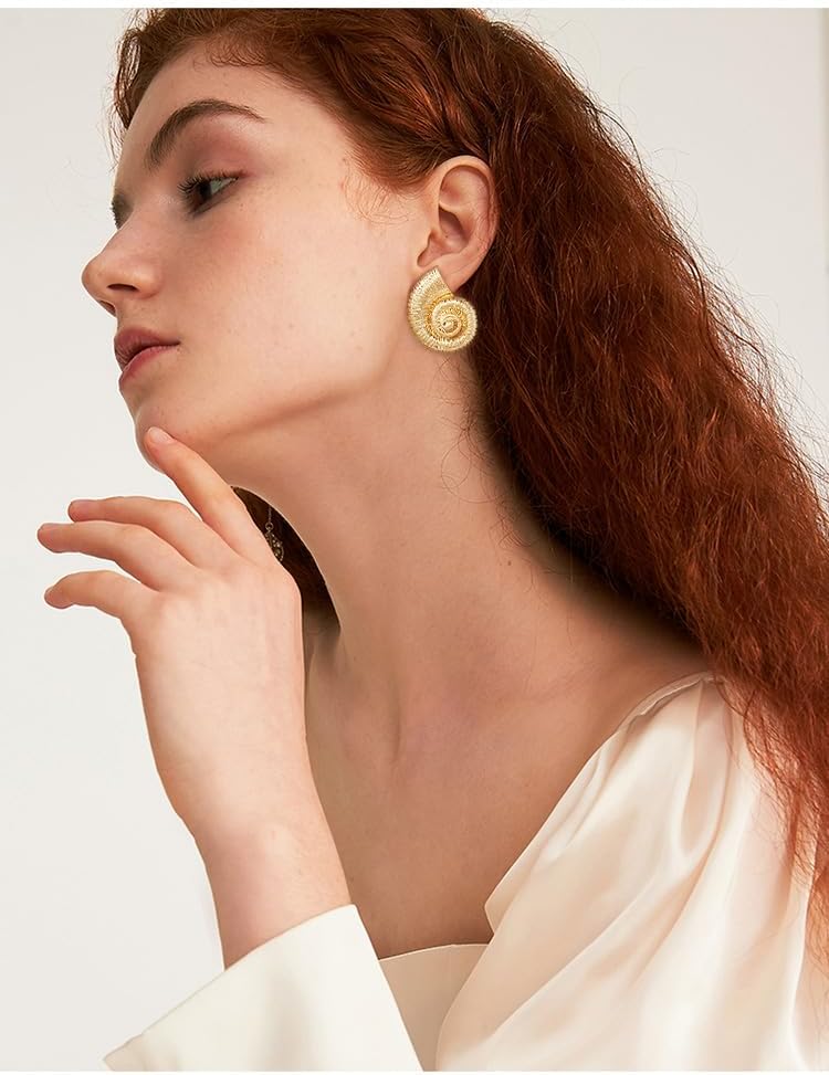Gold Conch Shell Earrings for Women
