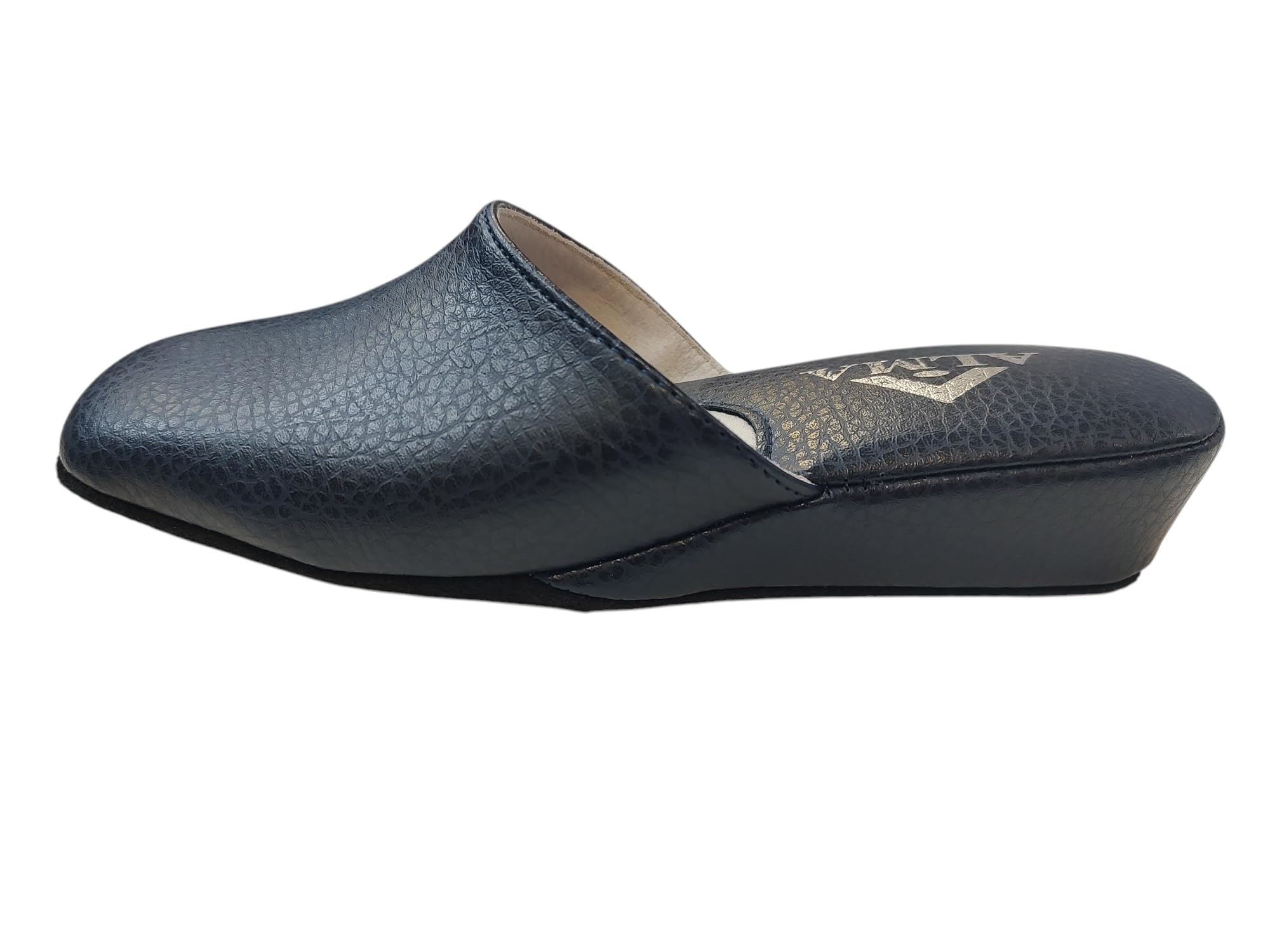 Generico Ciabatte pantofole da donna classiche in vera pelle Alma Made in Italy suola in pelle scamosciata tacco a zeppa 3cm