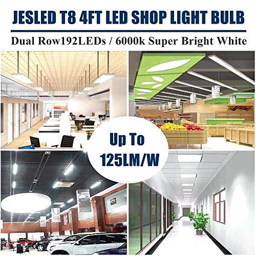 JESLED T8 T12 4FT LED Tube Light Bulbs, 24W 6000K-6500K, 3000LM, 48 Inch LED Replacement for Flourescent Tubes, Ballast Bypass, Dual-end Powered, Clear, 4 Foot Garage Warehouse Shop Lights (12-Pack)