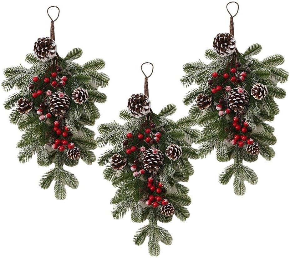 Generic 3X Artificial Christmas Teardrop Swag Wall Hanging Decor Window Snow Flocked