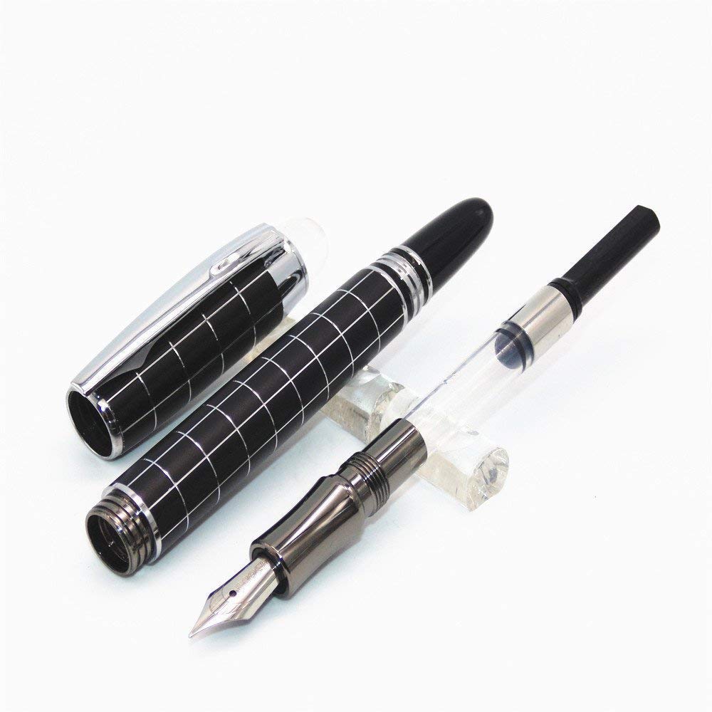 Haimac ® Premium HMF79CS Starwalker Signature pen cross checks and cross with silver line Glossy Black Silver Trims fountain Pen Combo Offer Pack ideal for Gift, Office use, etc 1