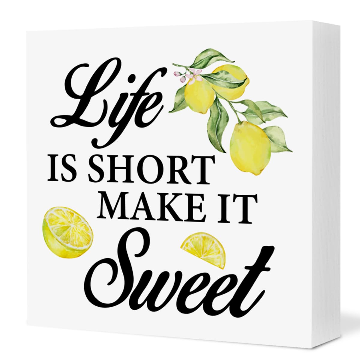 Motivational Lemon Sign Kitchen Bathroom Decor Lemon Life Is Short Make It Sweet Wood Block Sign for Table Shelf Decoration