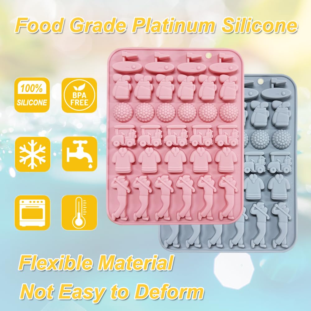 Paquete de 2 moldes de silicona para chocolate con 32 cavidades temáticas de golf, moldes de silicona para gomitas de chocolate para cumpleaños, accesorios de fiesta temática de cumpleaños, decoración 7