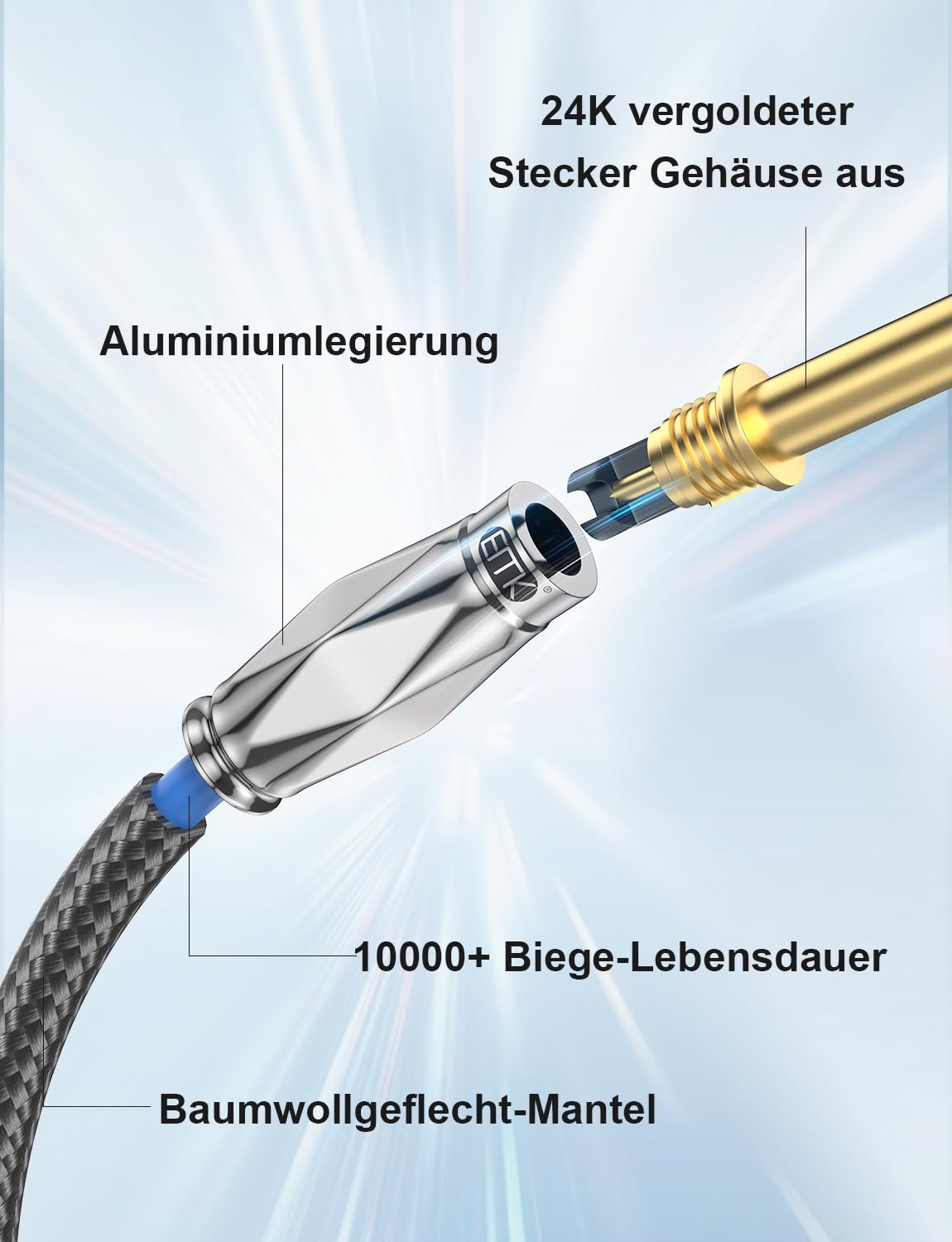 EMK 6.35mm Guitar Cable 3m, Braided Guitar Lead Instrument Cables 6.35mm 1/4 Inch Jack to Jack Cord for Electric Guitar Bass - Image 4