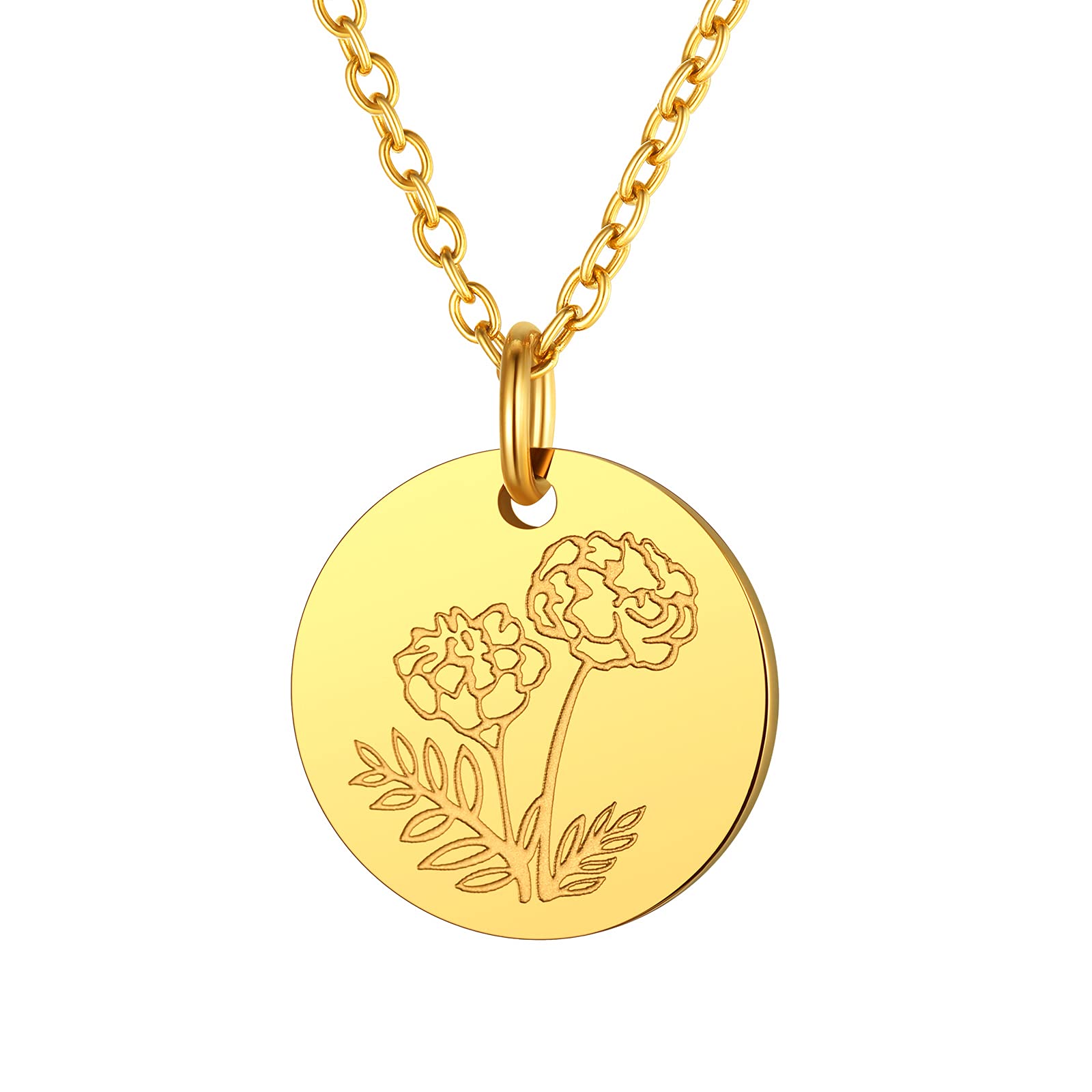 Amazon | FindChic 18Kメッキ ネックレス 誕生月の花 コインペンダント 