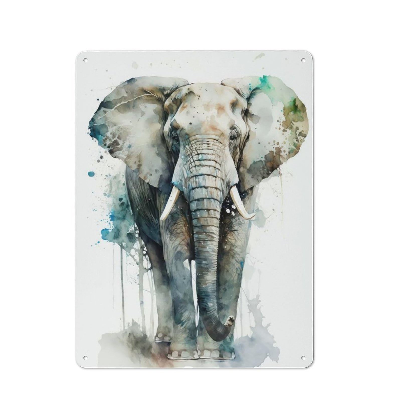 Junmoney Elephant Watercolor Tin Wall Plaque 40X30cm With For Studio Or Craft Room, Suited To Craft Room Decorators