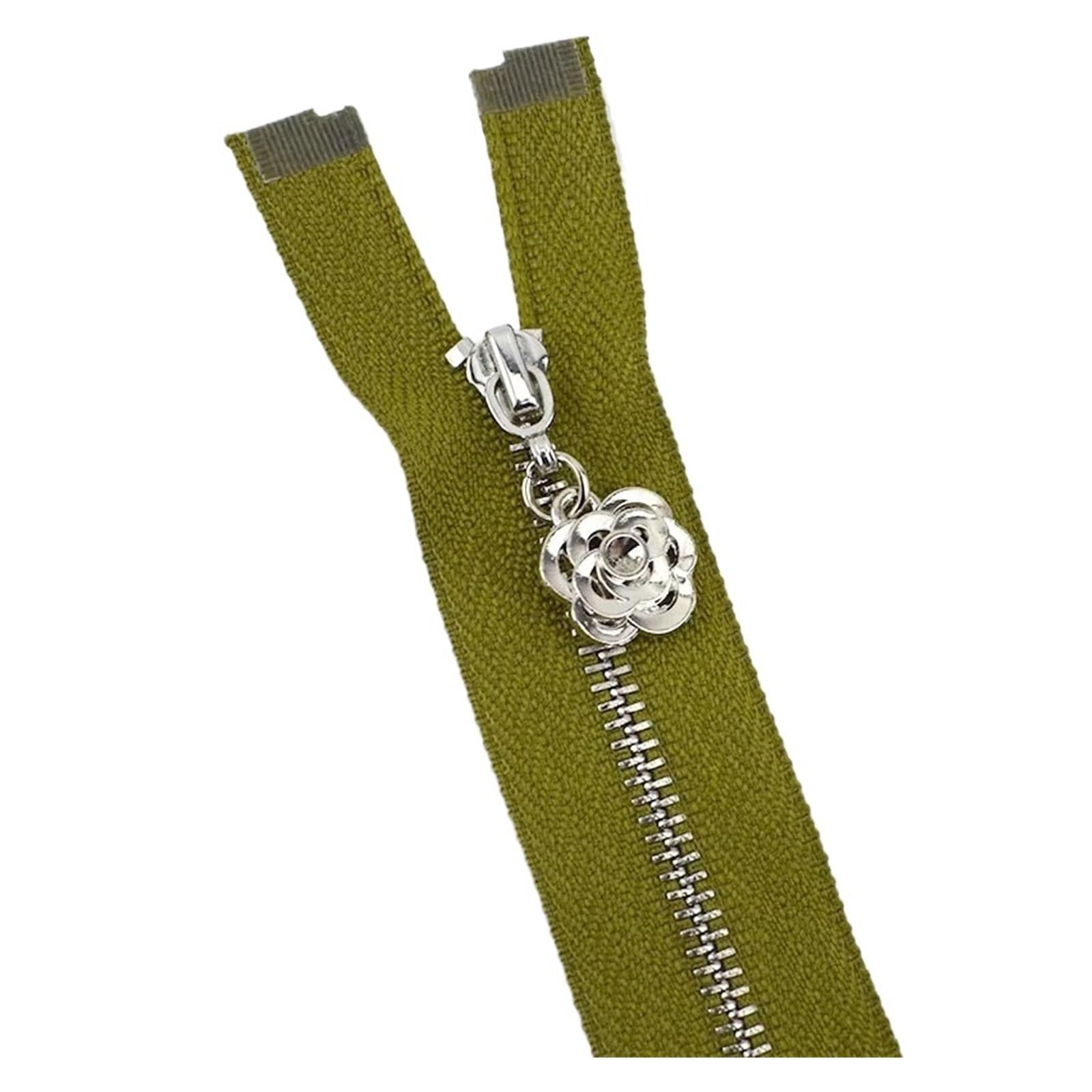 5Pcs 3# Metal Zipper for Sewing 40-50cm Open-End Zippers Silver Tooth Bag Decor Zip DIY Garment Accessories(ZA084-ArmyGreen,Open-End-50cm)