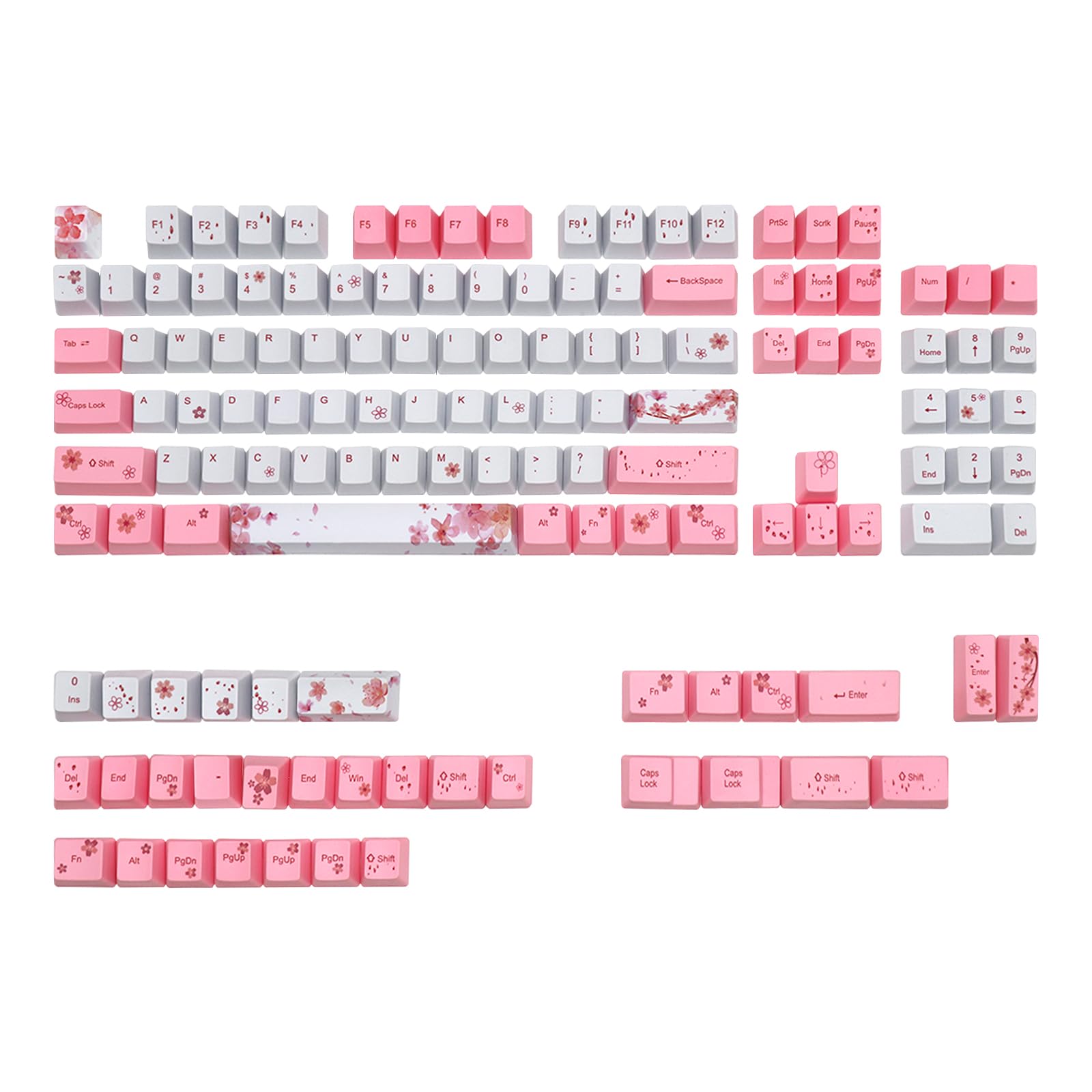 Cherry Blossom Pink Keycaps,PBT Dye Sub OEM Profile Cute Flower Keycaps Full Size 134 Keys Custom keycap Set for Cherry MX Switches 104 60% 75% Mechanical Gaming Keyboard DIY keycaps