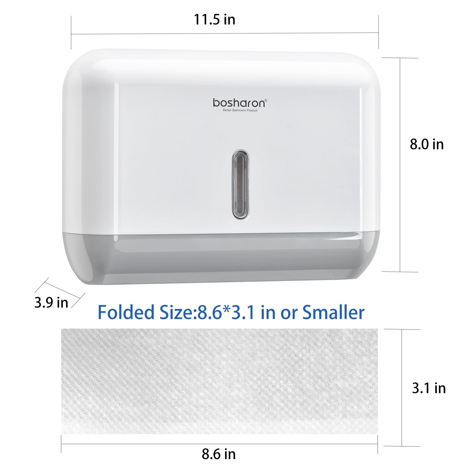 Paper Towel Dispenser Wall Mount,Adhesive No Drilling Multifold Trifold Z Fold Commercial Paper Towel Dispenser,Toilet Compact Tissue Dispensers for Hotel Bathroom Kitchen Office(White)