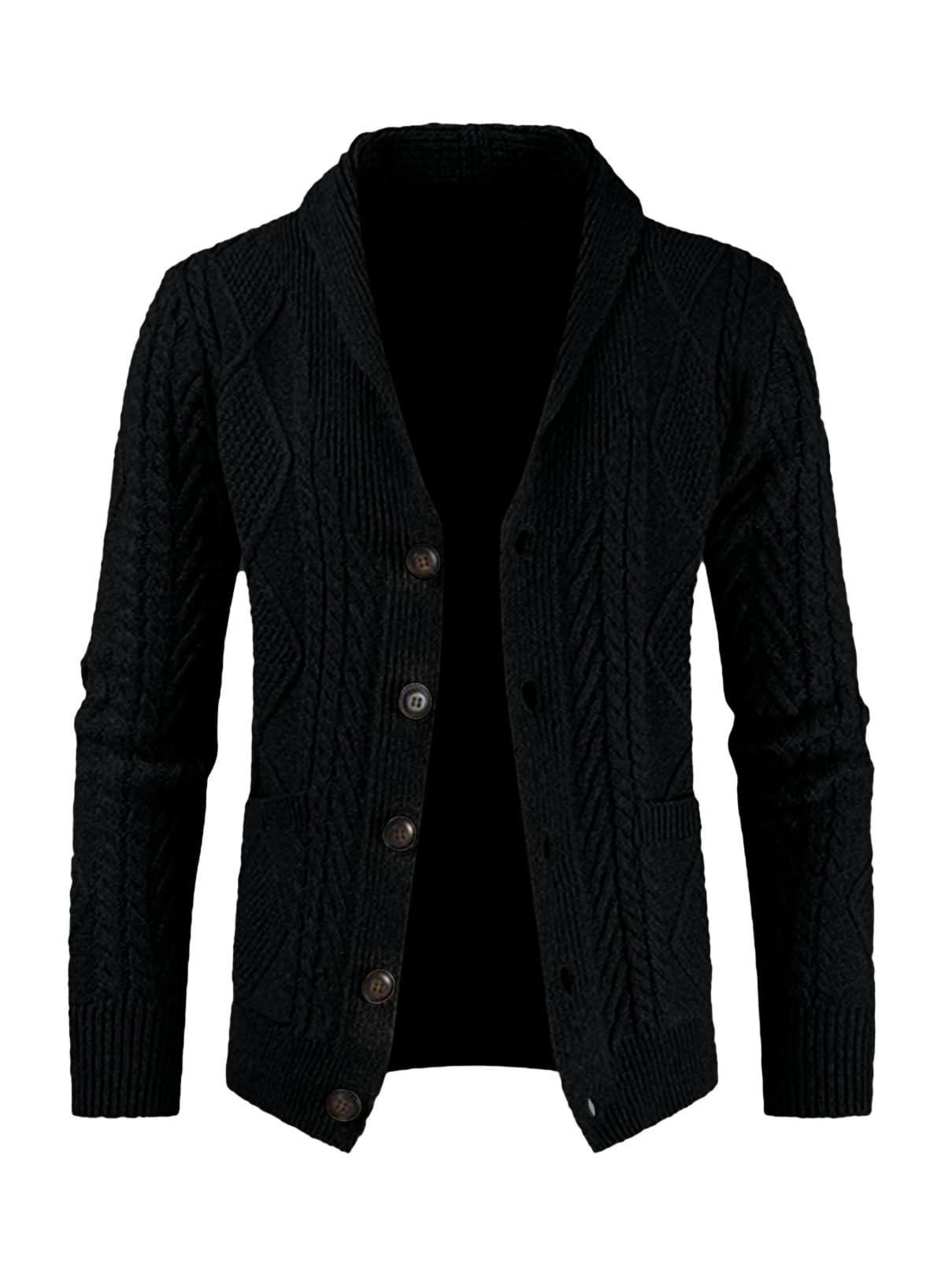 Men's Casual Wool Blend Cardigan Sweaters Long Sleeve Shawl Collar Buttons Down Cable Knit Sweater
