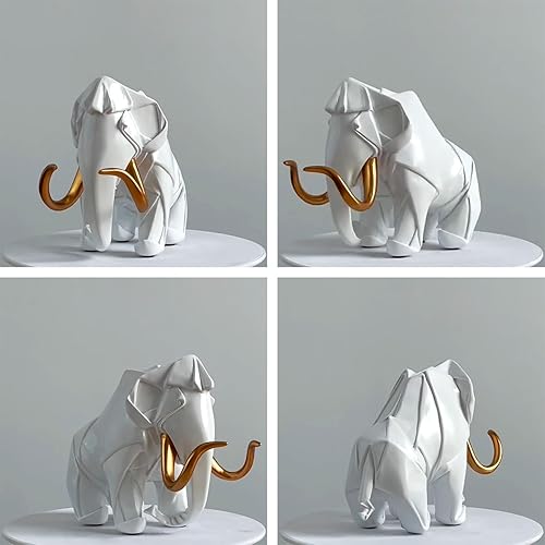 Miniatura 2 de HAUCOZE Estatua de dinosaurio Artes, figura de animal, decoración moderna, escultura de mamut, poliresina, blanco, 8.3 pulgadas