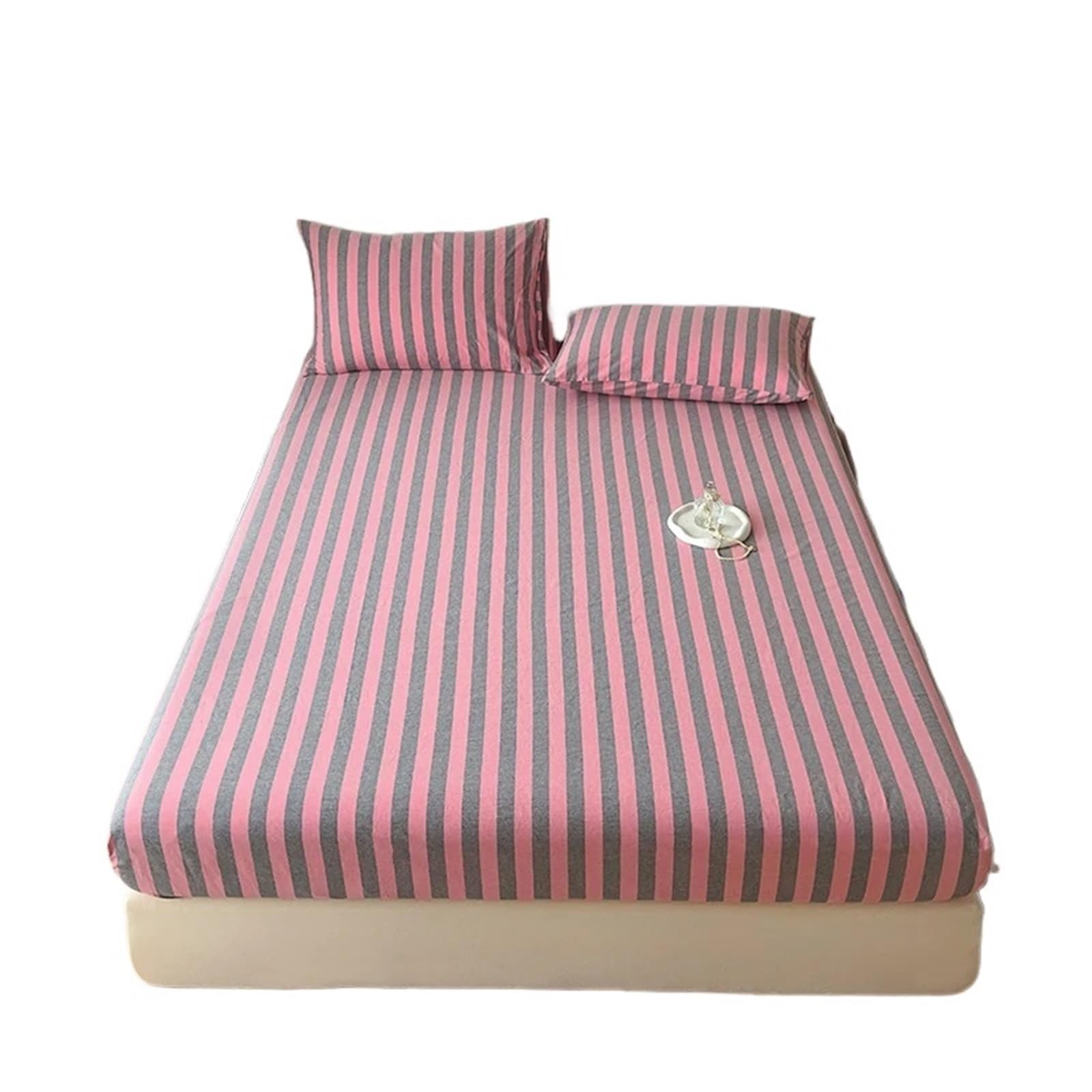Draps Housses Drap-Housse en Coton, Lin Teint Fil à Rayures