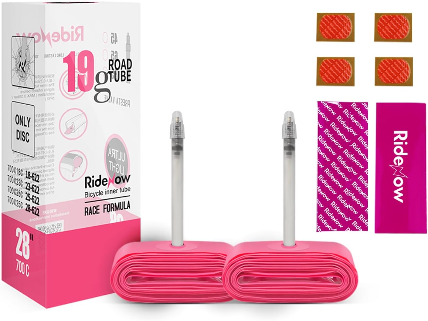 19g 2PCS Ultralight 700C Bike Inner Tube TPU Road Bicycle Tire 28'' Compatible with 700x18/23/25/28C Presta Valve 45/65/85mm(Include 4PCS Bike Inner Tire Patch Repair Kit)