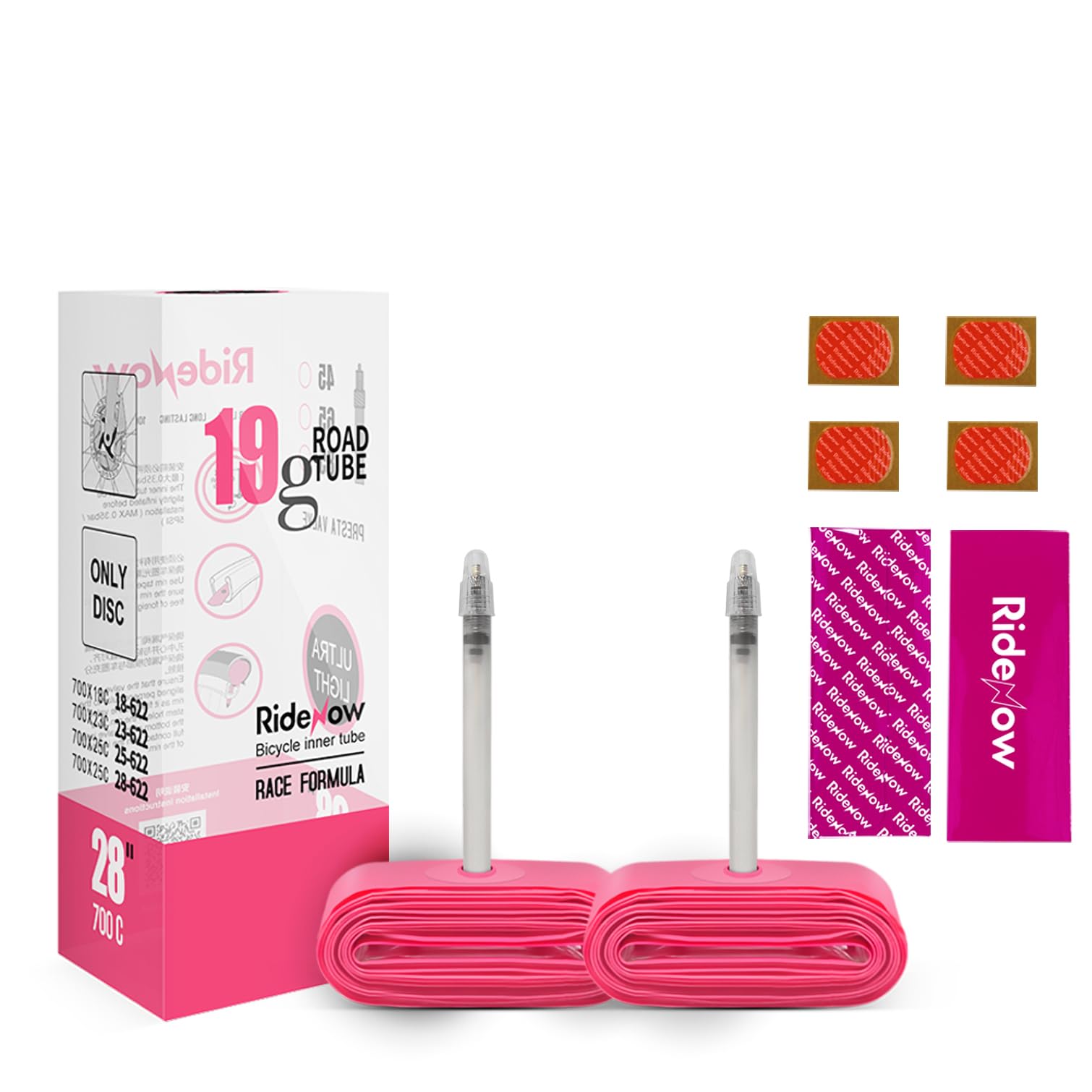 19g 2PCS Ultralight 700C Bike Inner Tube TPU Road Bicycle Tire 28'' Compatible with 700x18/23/25/28C Presta Valve 45/65/85mm(Include 4PCS Bike Inner Tire Patch Repair Kit)