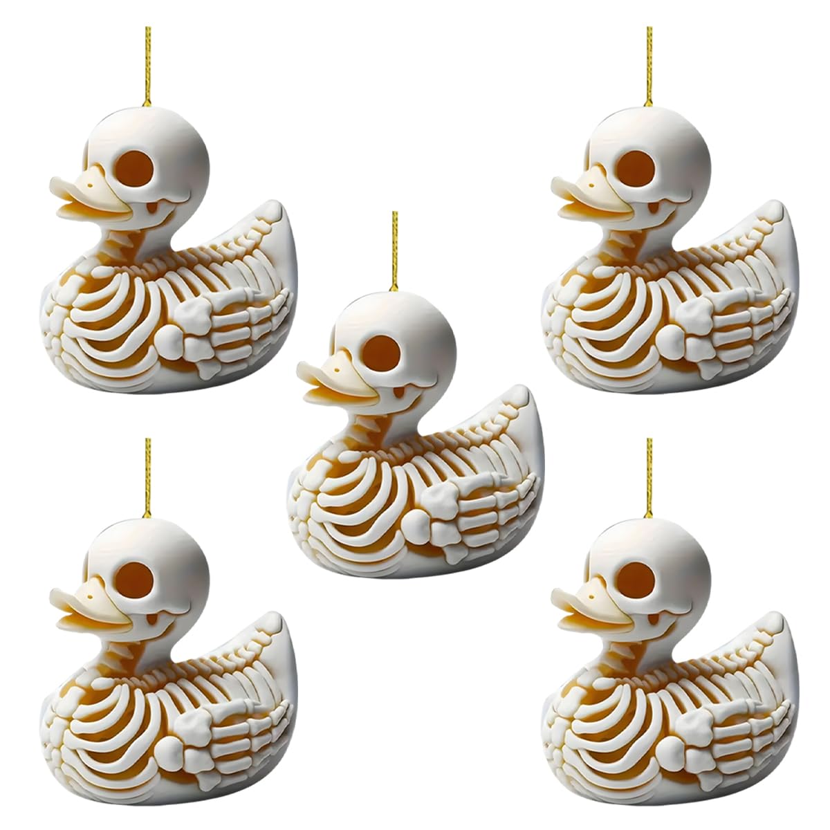 Swinging Skeleton Duck Car Hanging Accessories, Cute Car Rear View Mirror Charm, 2D Flat Acrylic Rearview Mirror Accessories, Funny Skull Hanging Ornament Pendant for Vehicle Home Office (5PCS)