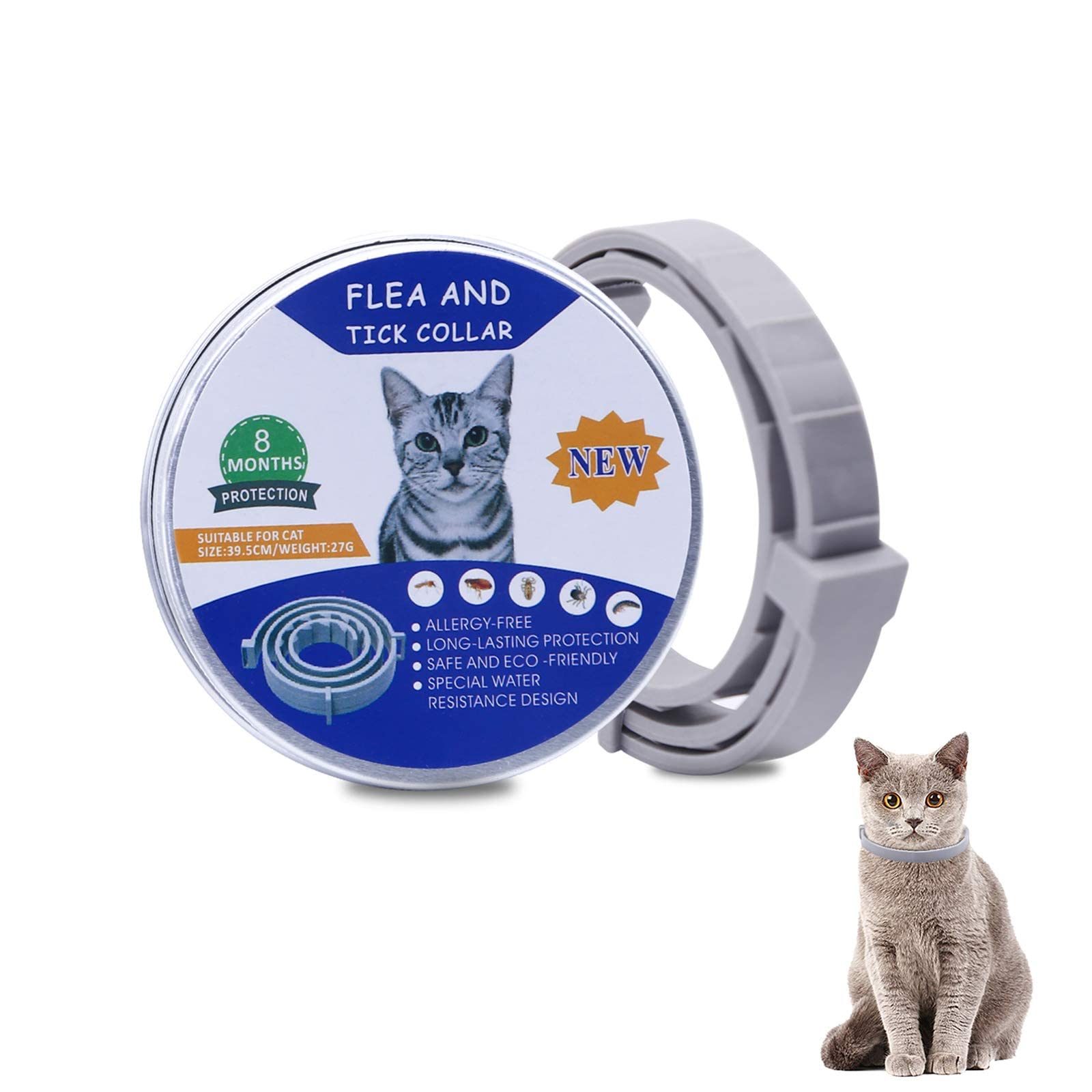 Cat Flea and Tick Collar, 8 Months Effective Protection - Adjustable Cat Flea Treatment Collar Waterproof for Cats Puppies