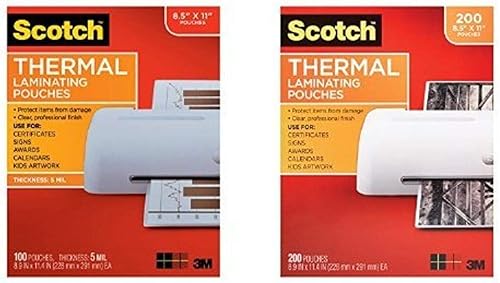 Scotch Bolsas de laminación térmica, 8.9 x 11.4 pulgadas, 5 mil de grosor, paquete de 100 (TP5854-100) y bolsas de laminación térmica Scotch de 8.9