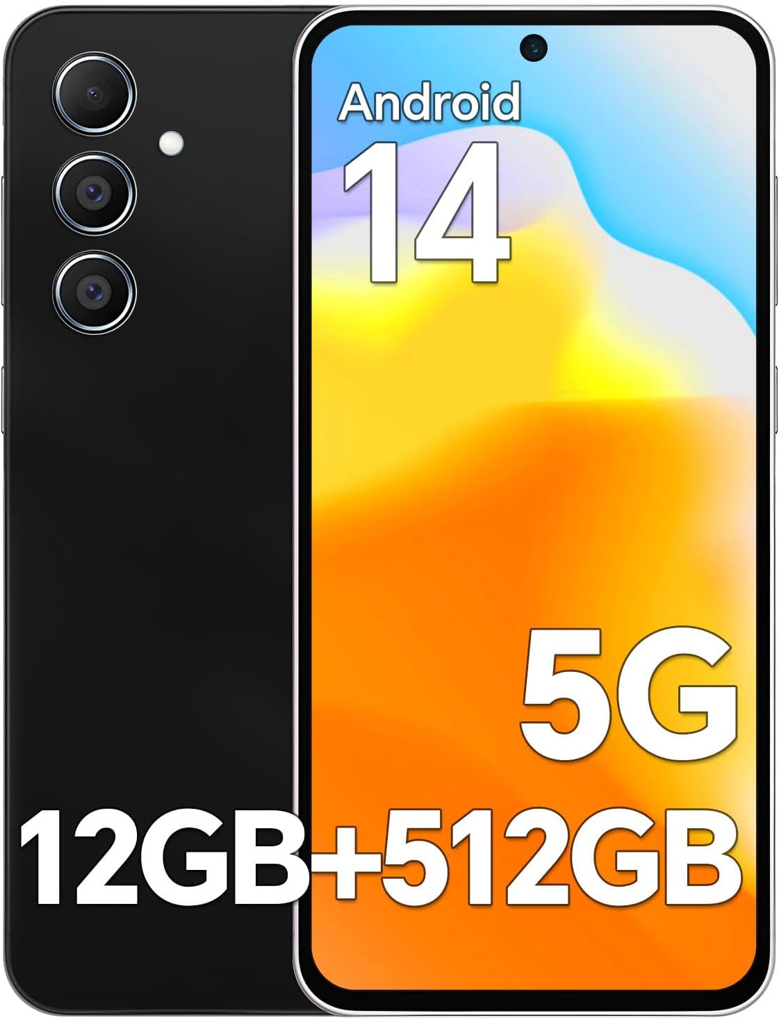 Z55 Unlocked Cell Phone,Android 14 Smartphone,Long Battery Life 5000mAh,Snapdragon 888 Mobile Phones,108MP+48MP Camera,HD 6.8'' Screen /5G/ Dual SIM/GPS/WiFi(Black)