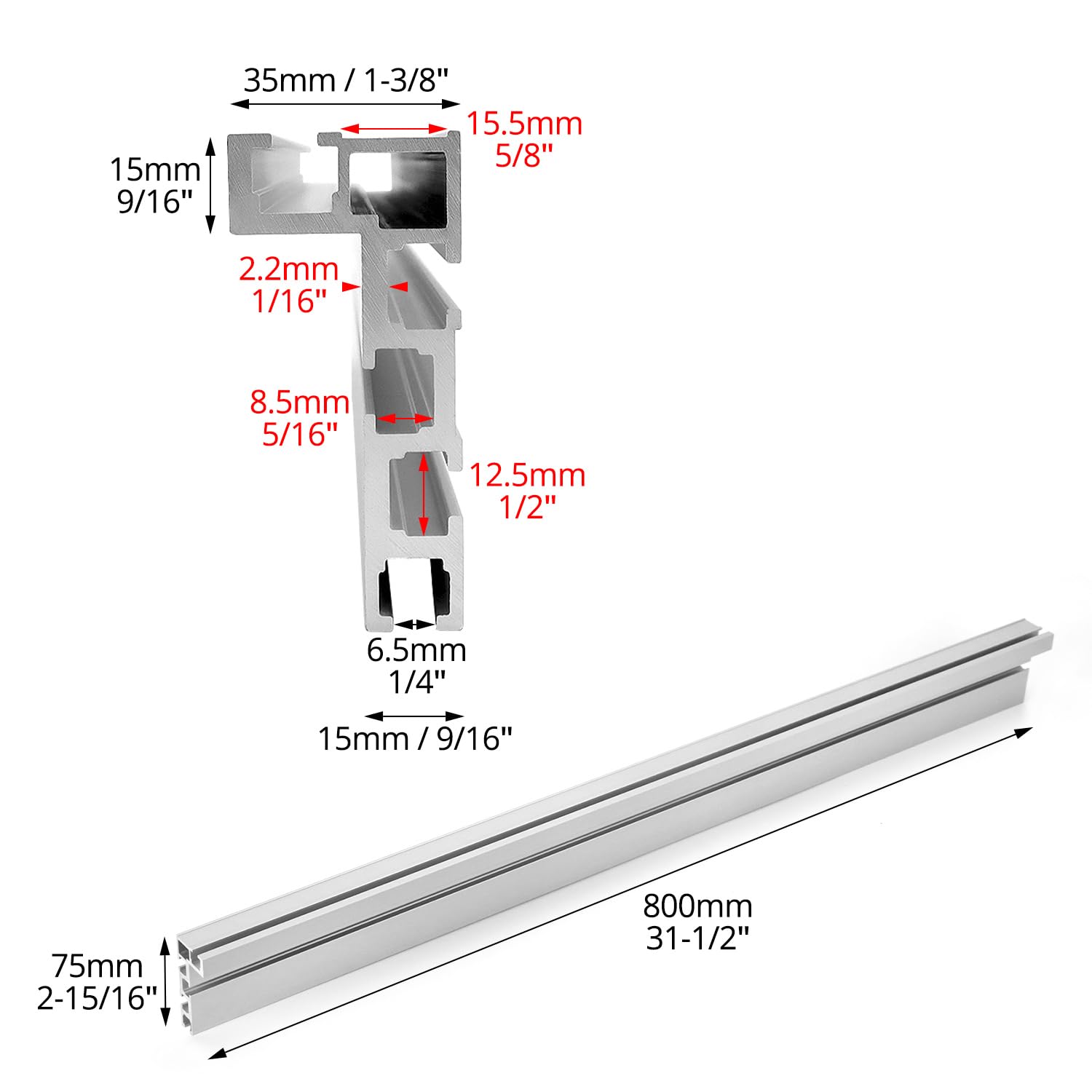 Woodpeckers Dual Purpose T-Track 48 Clear - blank aluminium | DPTRACK48