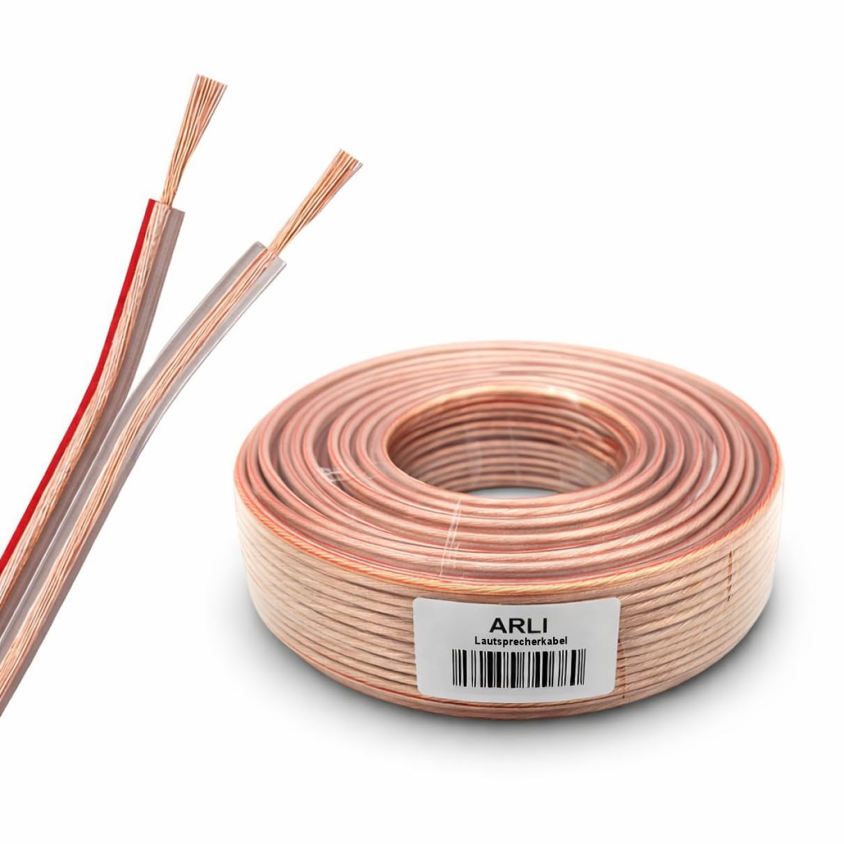 ARLI 50m Lautsprecherkabel transparent – 2x2,5 mm² CCA flexibel + Metermarkierung für HiFi Surround Auto Boxen 2 x 2,5 Lautsprecher Kabel