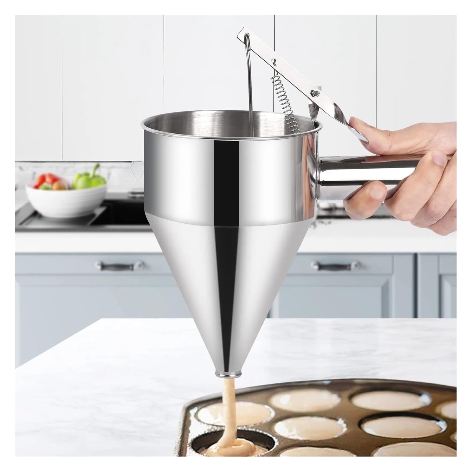 Dosatore for pastella in acciaio inox for pancake con bocca in silicone da 18 mm, 4 pezzi, for, cupcake e teglie forno