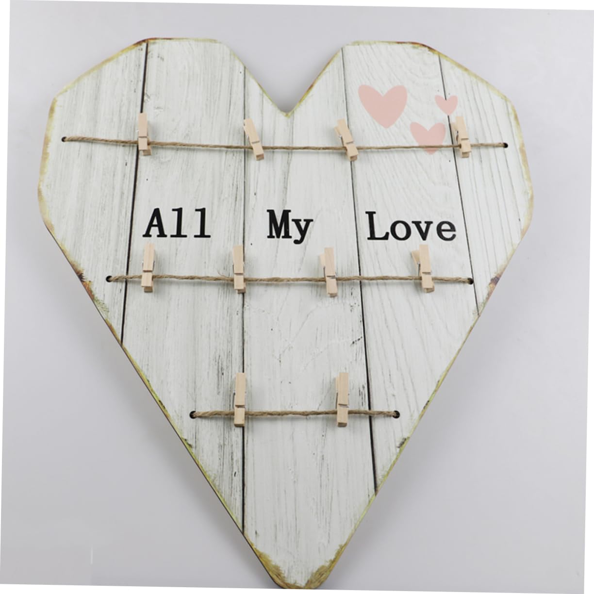 MAGICLULU Decorazione da Parete a Forma di Cuore in Legno Rustico per Foto, Clip Portafoto, per Matrimonio e Casa Nuova