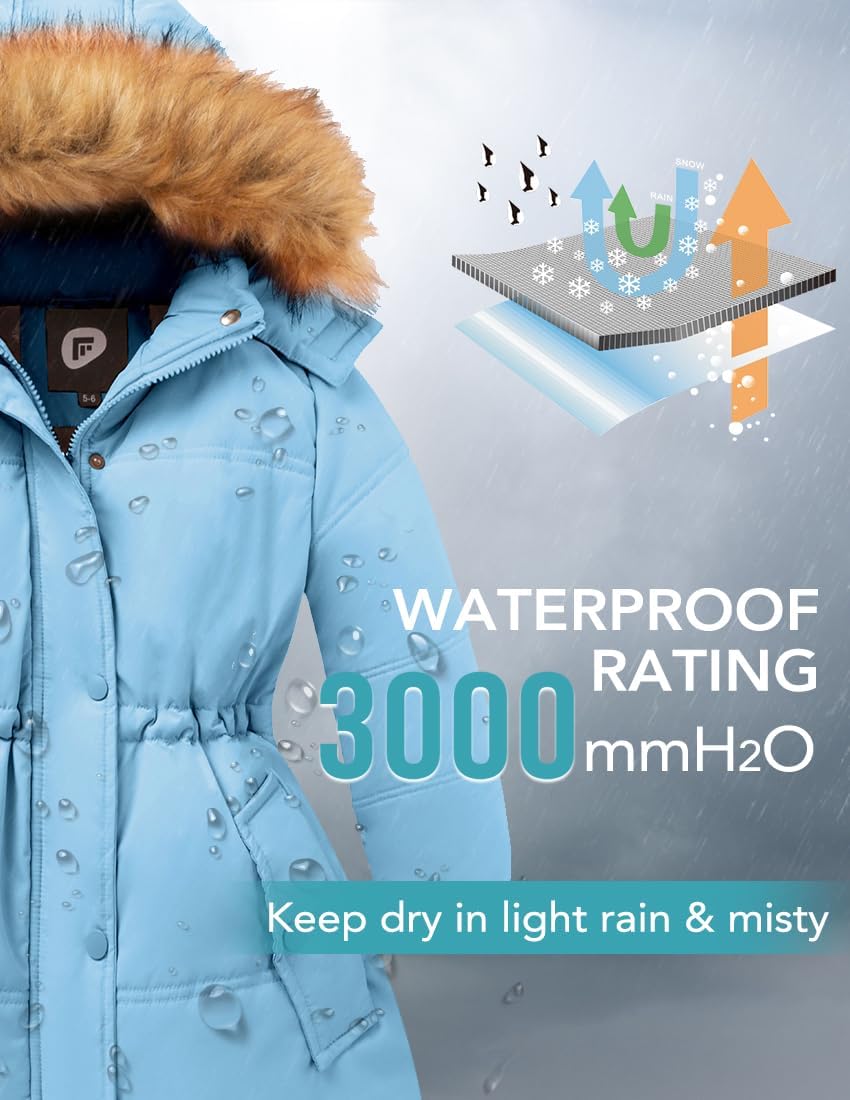 Girls Winter Coat Warm Puffer Jacket Long Fleece Lined Coat With Removable Hood