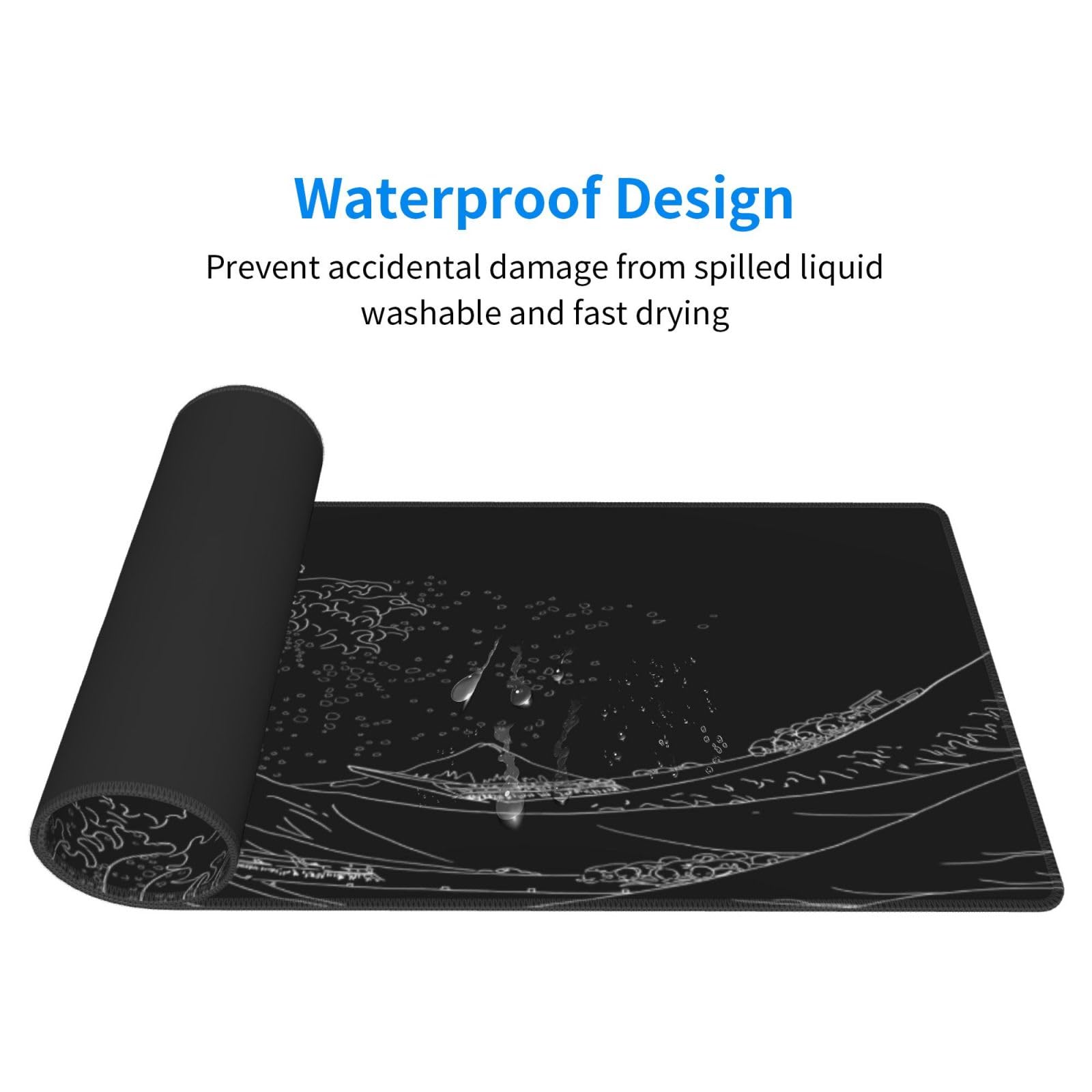Extended Gaming Mouse Pad, Large Gaming Mouse Waterproof with Stitched Edges, Non-Slip Desktop Pad for Home and Office, Level Up Your 31.5x11.8 Inch… (Black Wave)