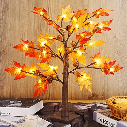 FORUP Árbol de arce iluminado, árbol de otoño iluminado de 22 pulgadas con luces para la cosecha de Acción de Gracias, otoño, fiesta de Halloween, decoración de mesa Cover