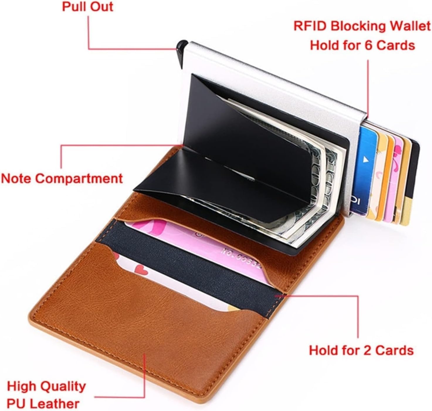 Women's Wallets Customized Smart Men Wallet Business Card Holder Wallet Aluminum Metal Case Box Mini Credit Card Wallet Purse(Size:Schwarz)