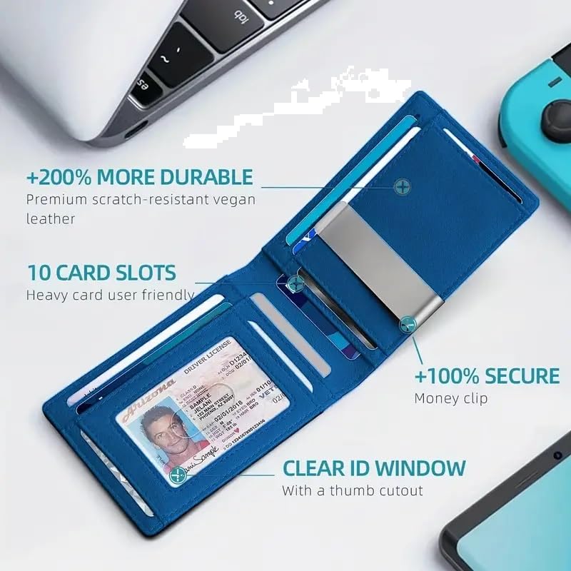 AirTag Wallet Men's RFID Blocking Bifold Leather Wallet Slim Minimalist Carbon Fiber2