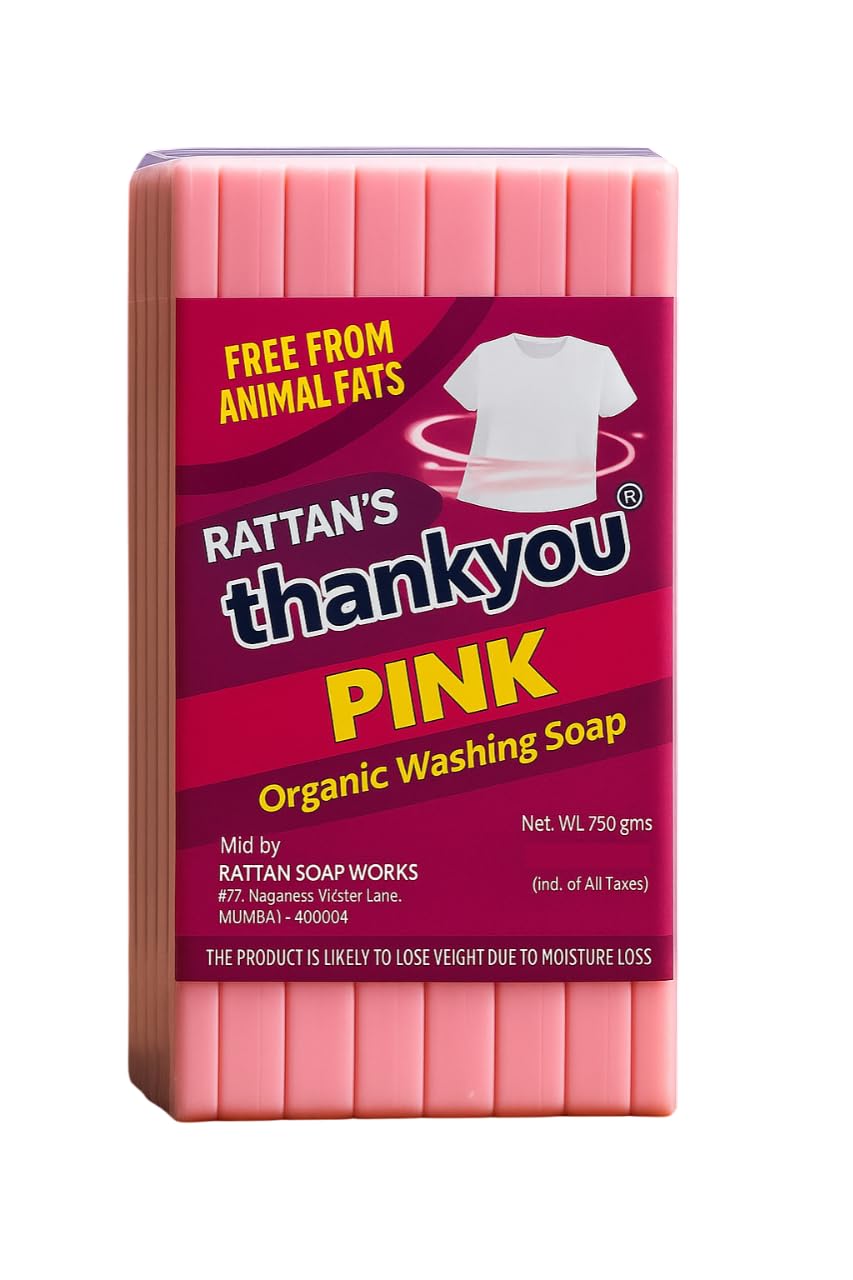Rattan's Thankyou Organic Pink Washing Soap – 750g (Pack of 6 Bars) | Natural Fabric Cleaner for Hand & Machine Wash | Gentle on Skin, Tough on Stains | Eco-Friendly & Fragrant (2) 2