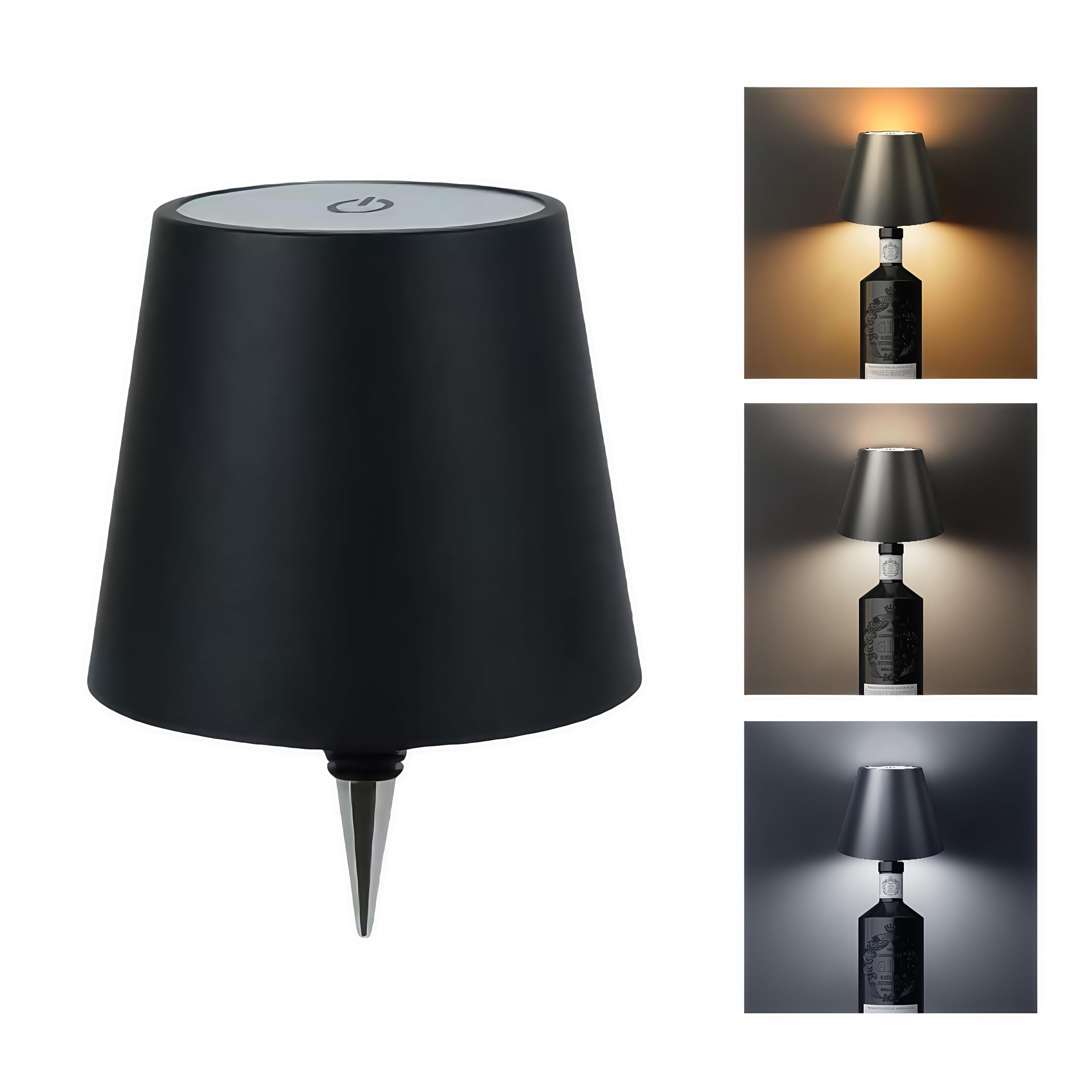 Wireless bottle lamp portable led lamp waterproof for Restaurant Bedroom Bar 3Color Stepless dimming Rechargeable Touch Wine for Any Liquor Bottle wine lights (Bacardi/Jack Daniel’s/Chivas) (BLACK)-image-34