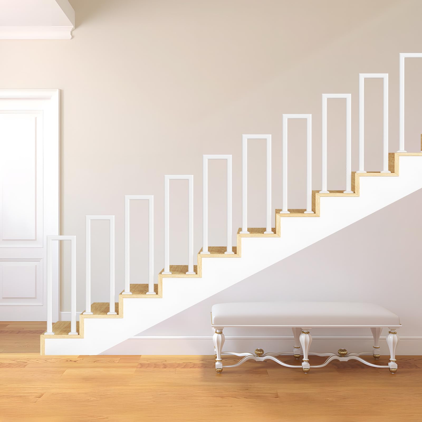 Rampe d'escalier en métal inoxydable carré, garde-corps de balustrade, forme U pour intérieur et extérieur pour escaliers, garde-corps antidérapant décoratif pour entrée, couloir (65 cm