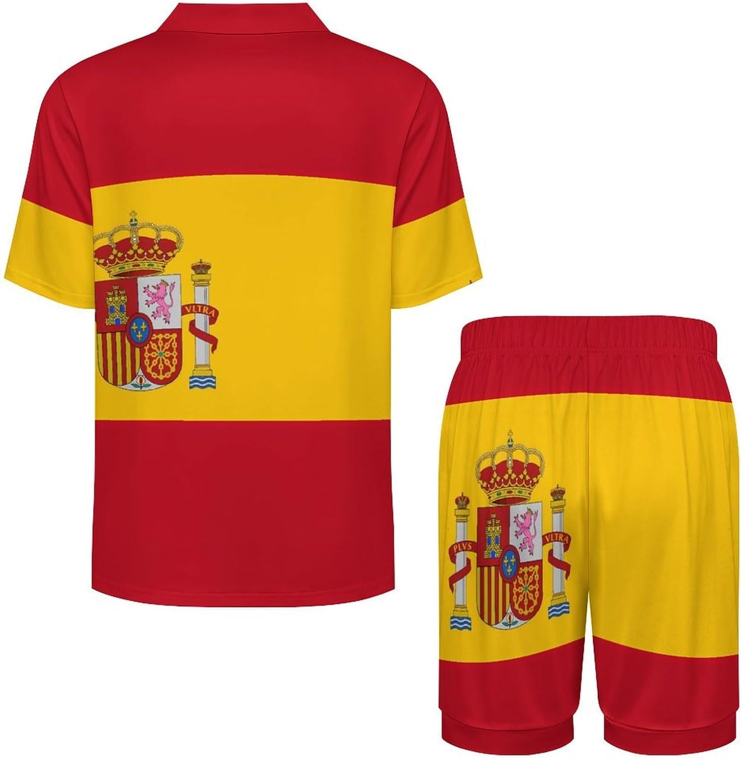 Spain Flag Men's Short Sleeve Pajama Set Satin Silk Like Lounge Sleepwear