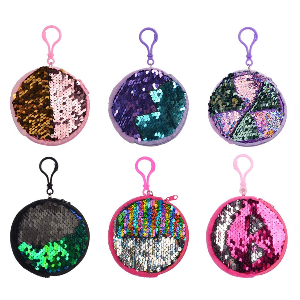 ubervia Purse with Keychain Sequin Mini Pouch Glitter Money Change Purse for Children Kids 6PCS-picture-47