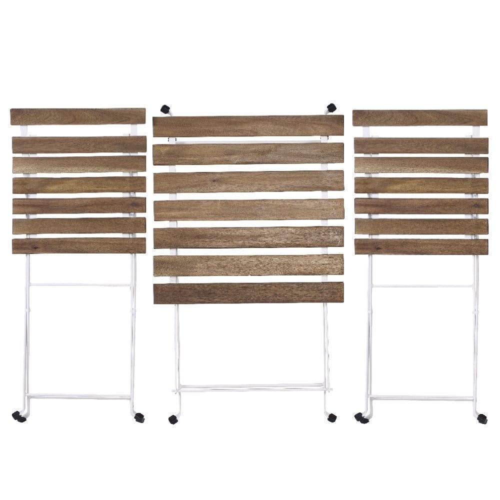LOLAhome Set Muebles de Balcón Completo | Mesa y 2 Sillas Plegables, de Madera y Acero Blanco | Tratamiento Anticorrosión y Madera Sostenible | para Jardín, Terraza o Balcón | Sirio