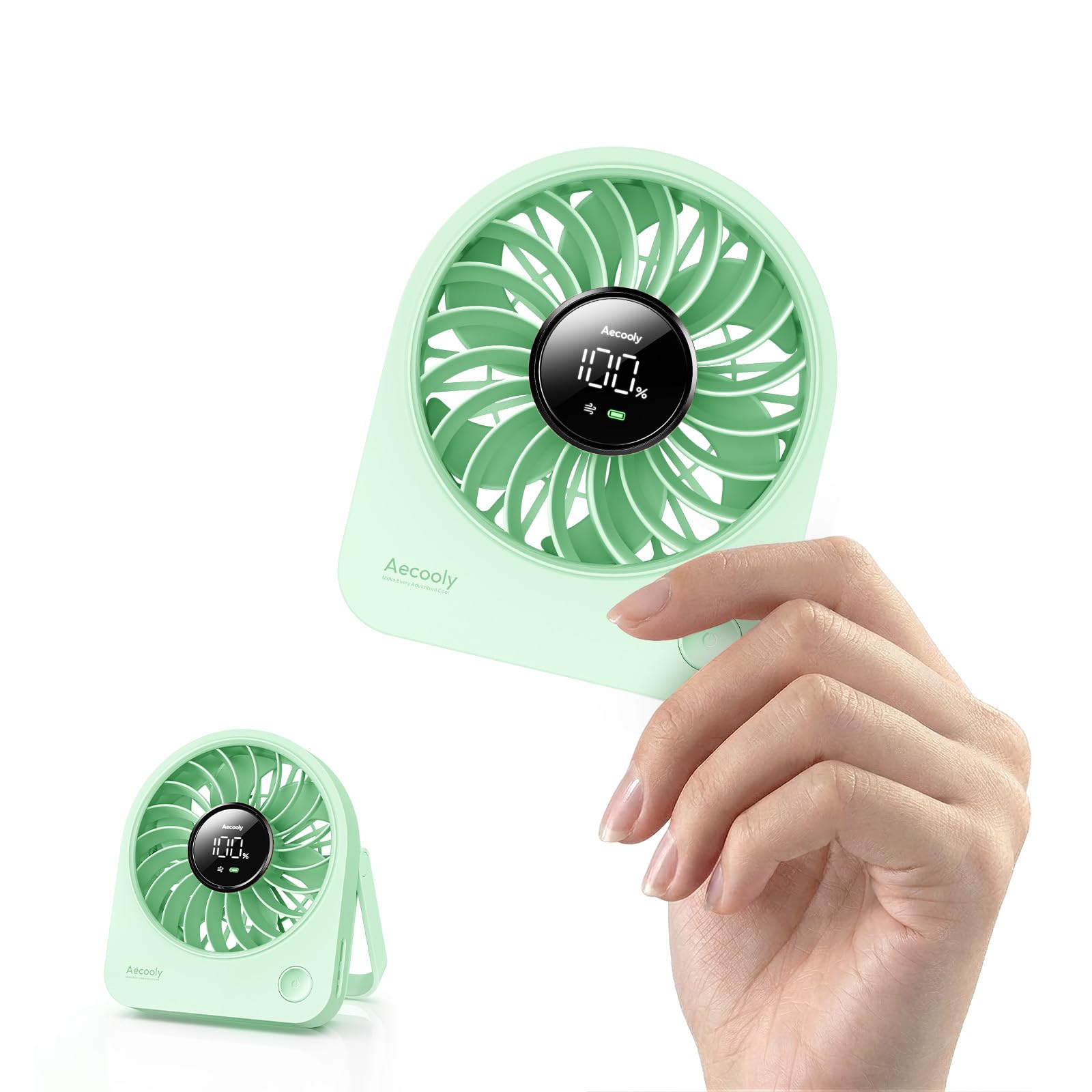 Aecooly Mini Portable Desk Fan, Small Enough to Hold USB Fan, 4 Speeds Quiet Rechargeable [11H Max Cooling Time], 180° Adjustable Battery Powered Personal for Travel, Office, Gifts for Women -Green