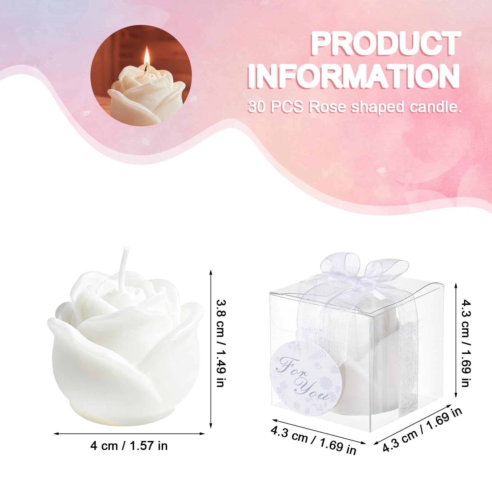 Set di 30 candele a forma di fiore per gli ospiti, mini candele tealight a forma di rosa bianca per regalo di ritorno, matrimonio, compleanno, addio al nubilato, festa di inaugurazione della casa